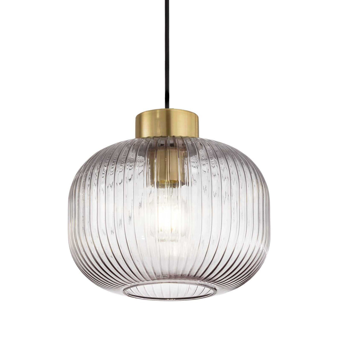 Mint Ribbed Glass Pendant Light, Medium, Smoke