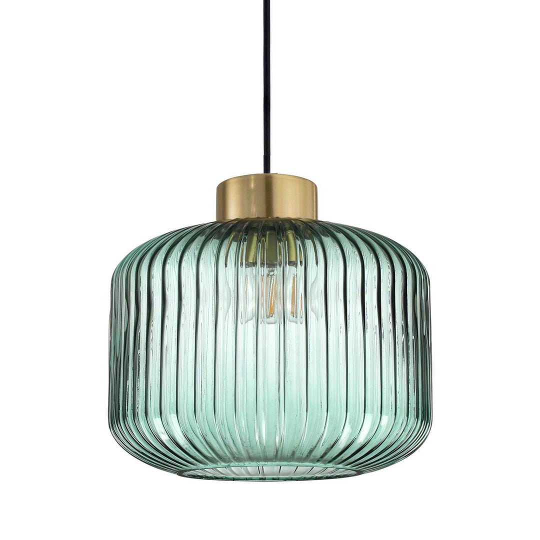 Mint Ribbed Glass Pendant Light, Medium, Green