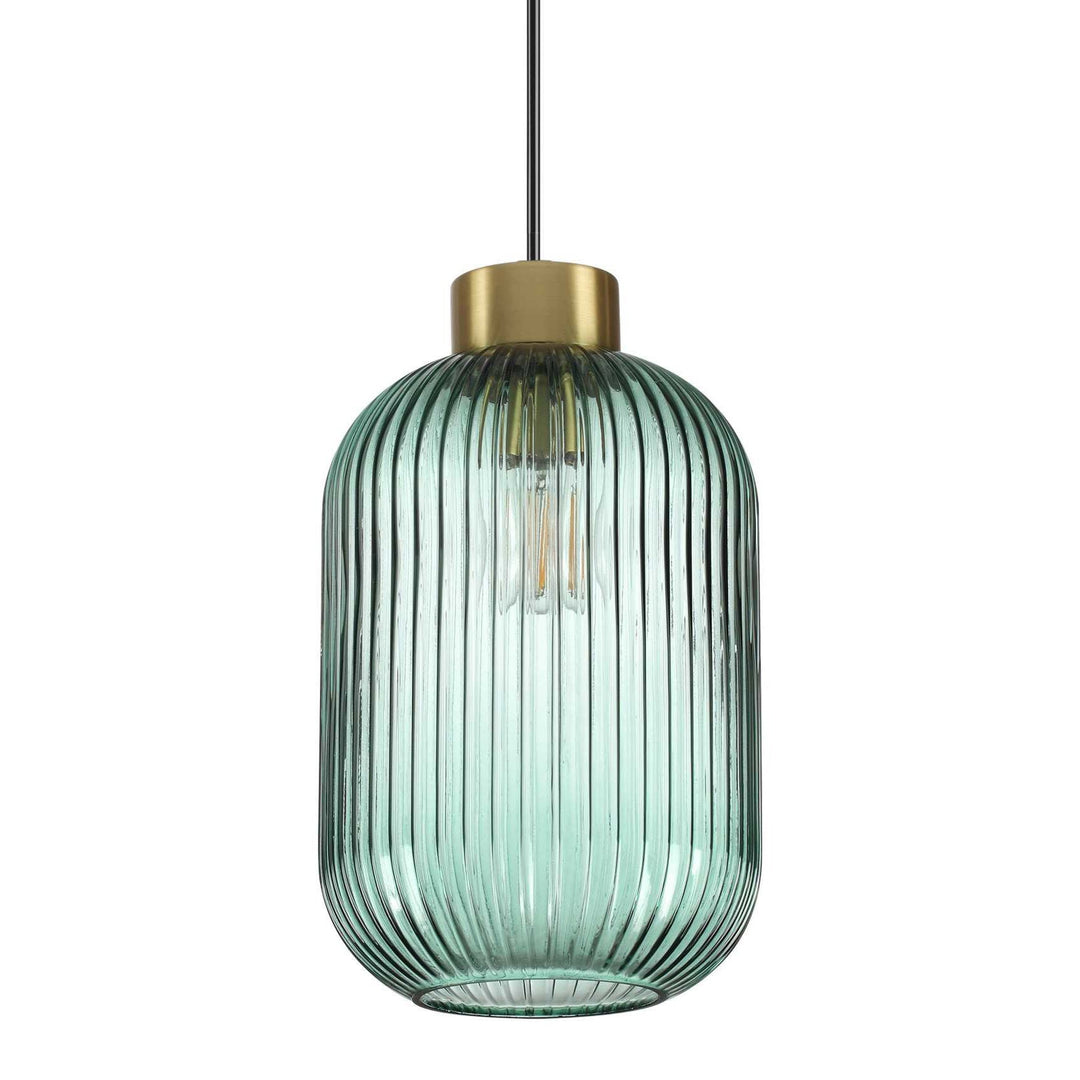 Mint Ribbed Glass Pendant Light, Large, Green