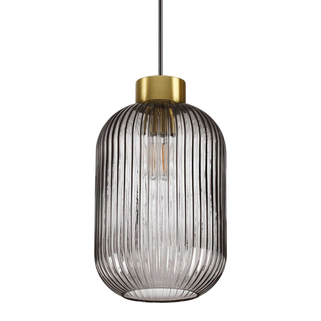 Mint Ribbed Glass Pendant Light, Large, Smoke