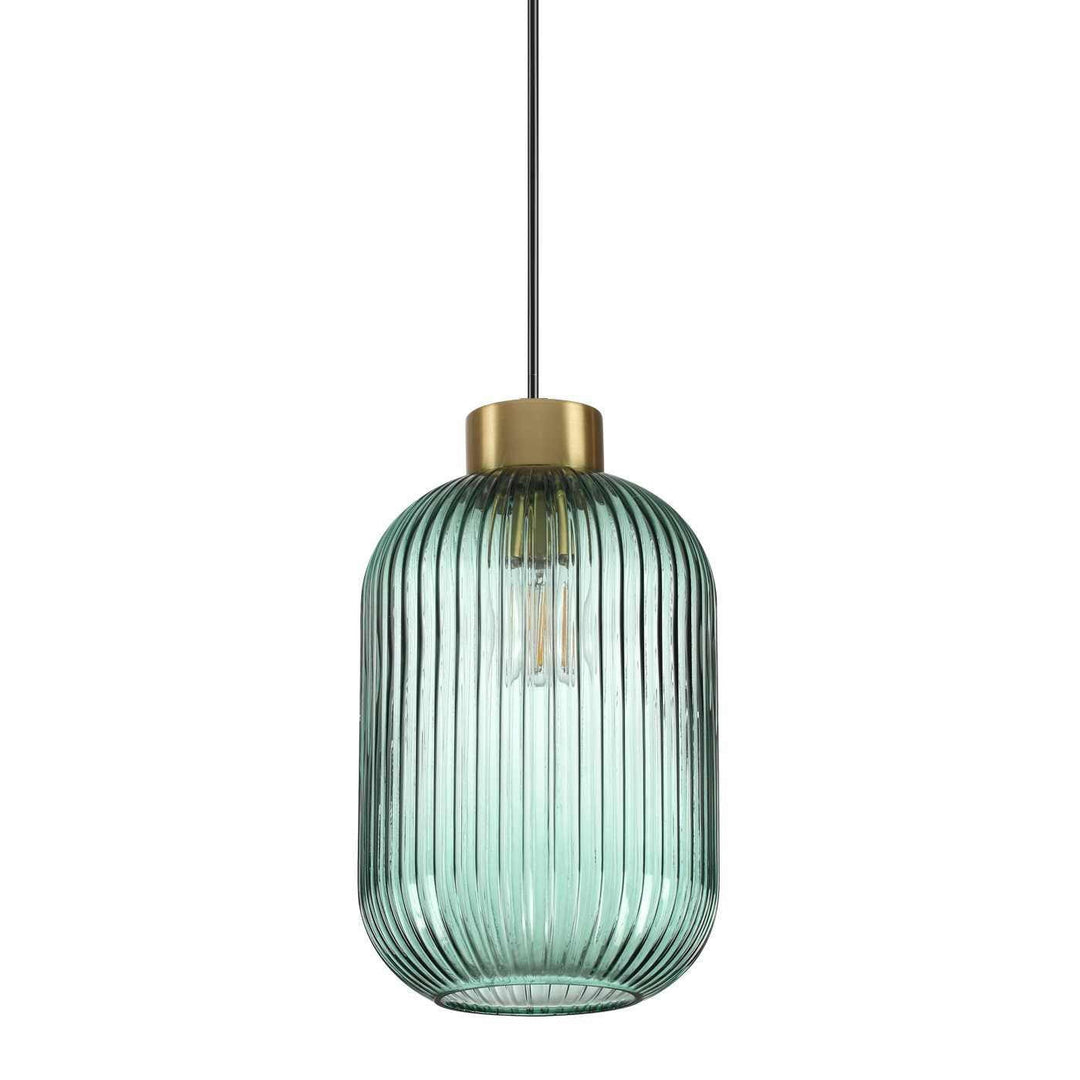 Mint Ribbed Glass Pendant Light, Small, Green