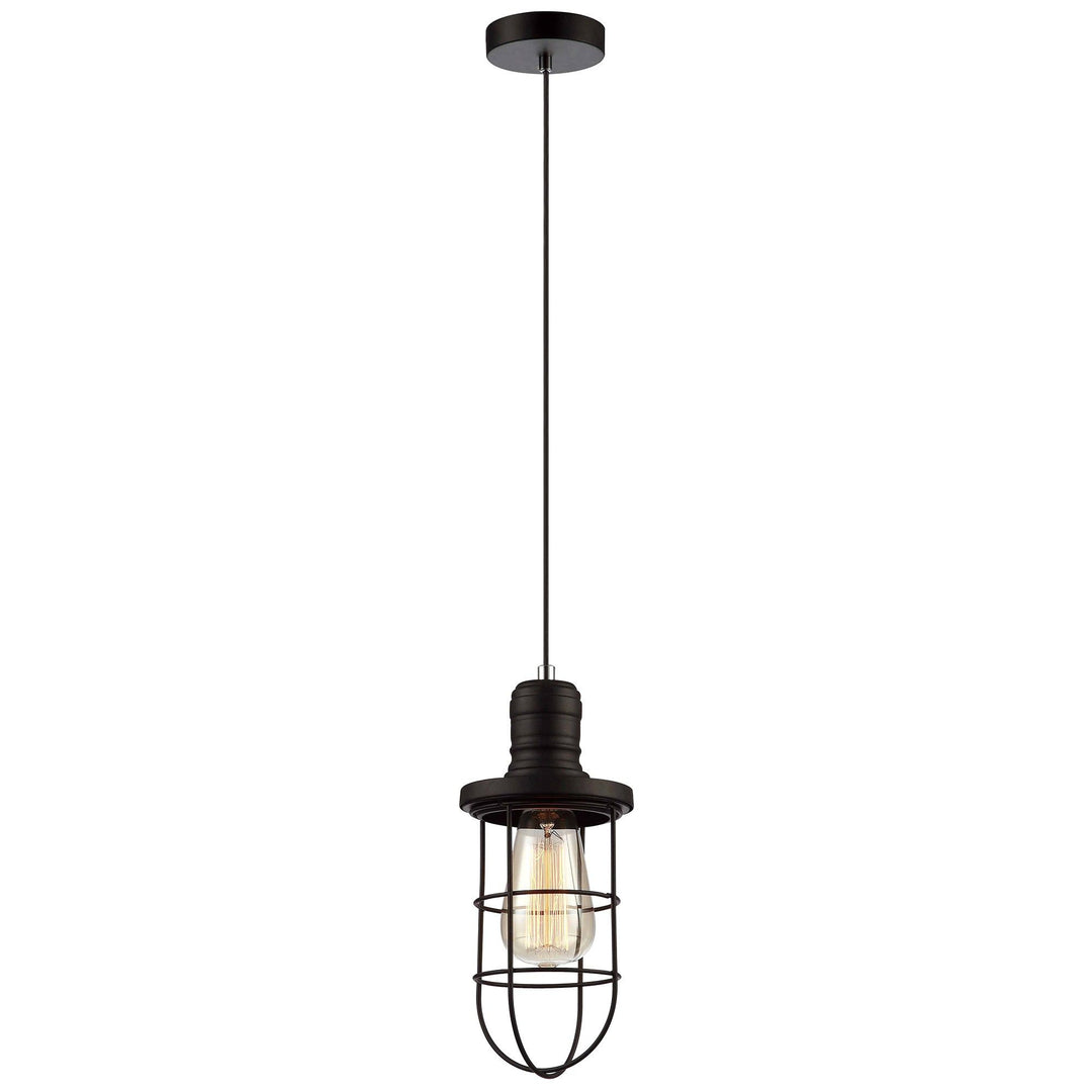 Blackband Iron Caged Pendant Light, Curved, Black