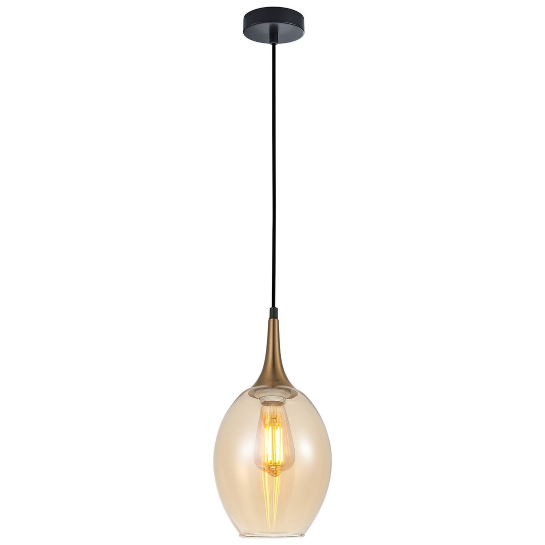 Brote Glass & Iron Pendant Light, Bronze / Amber