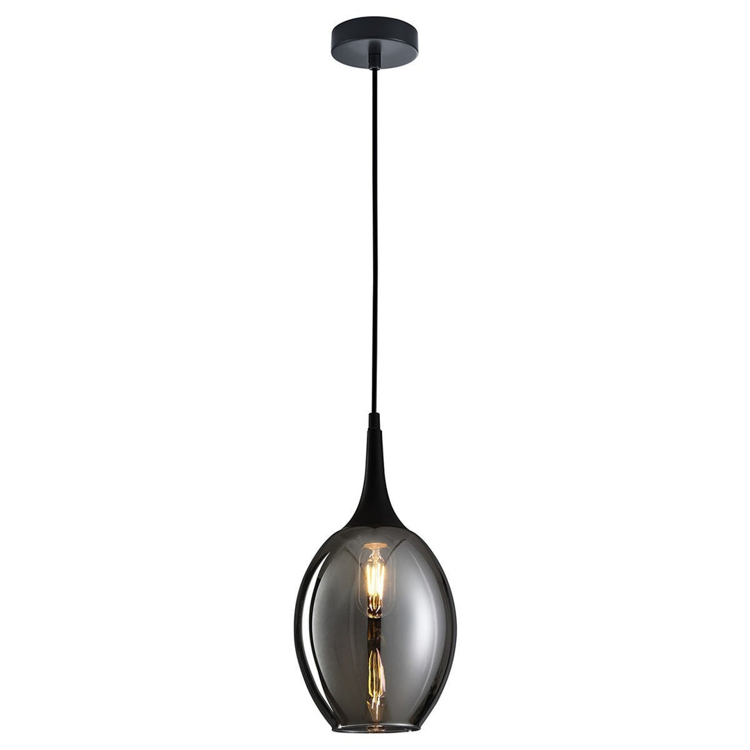 Brote Glass & Iron Pendant Light, Black / Smoke