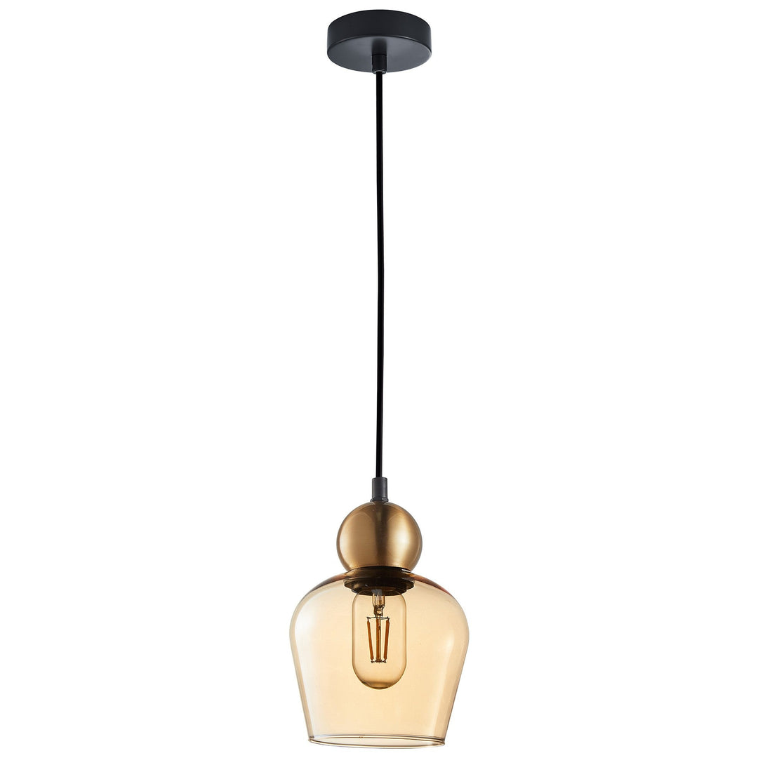 Champan Glass & Iron Pendant Light, Bronze / Amber