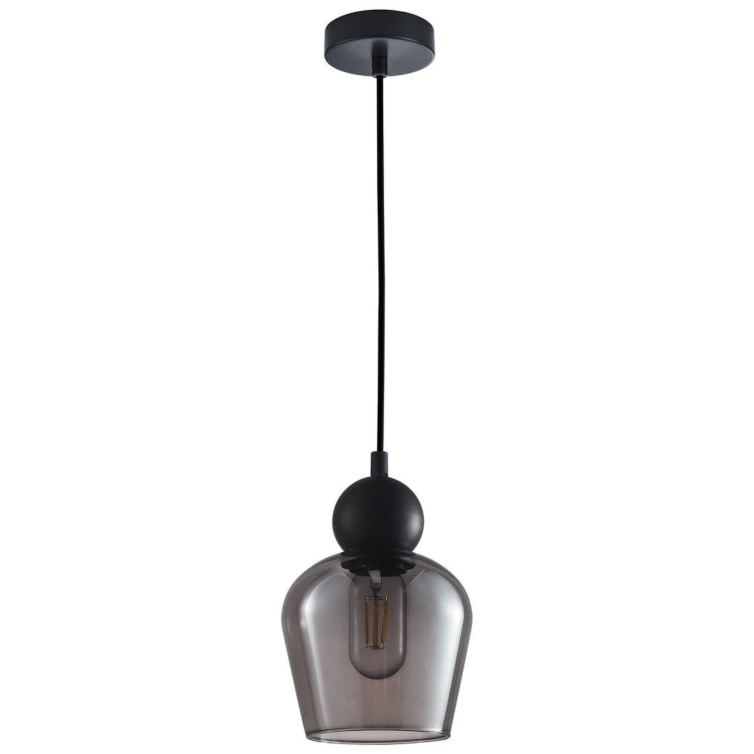 Champan Glass & Iron Pendant Light, Black / Smoke