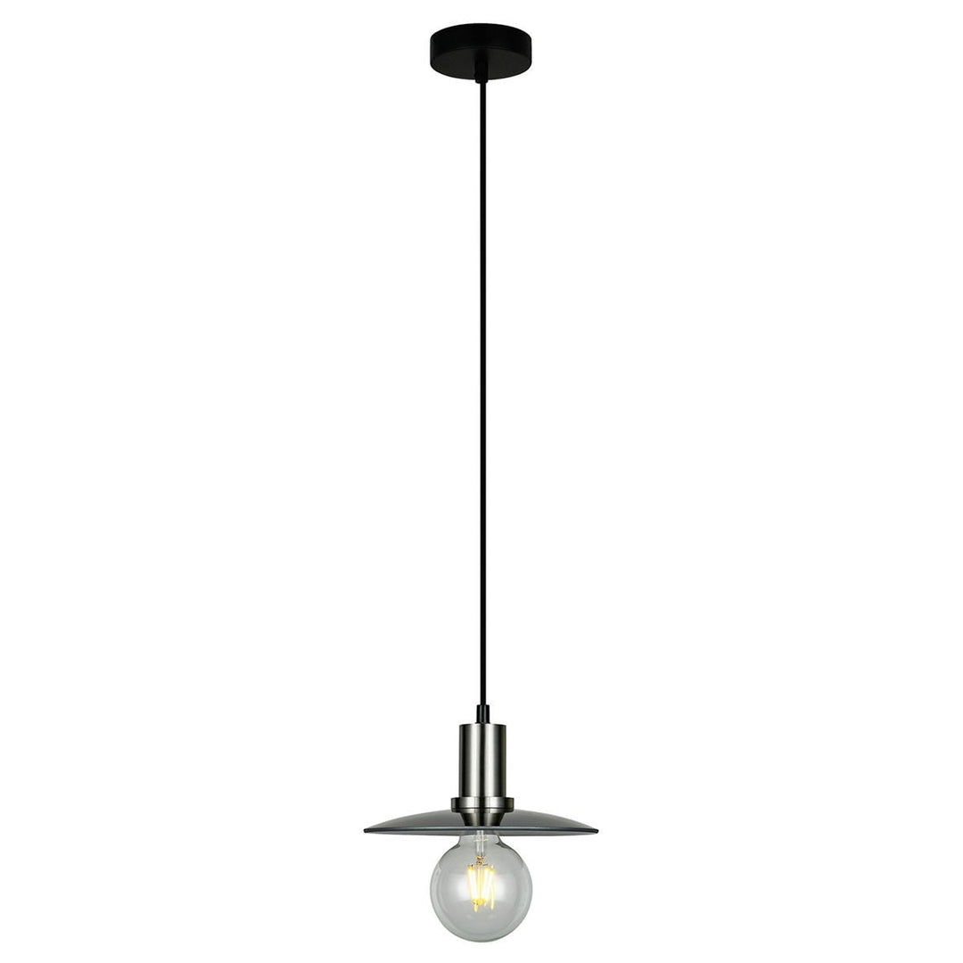 Chapeau Glass & Iron Pendant Light, Small, Chrome / Smoke