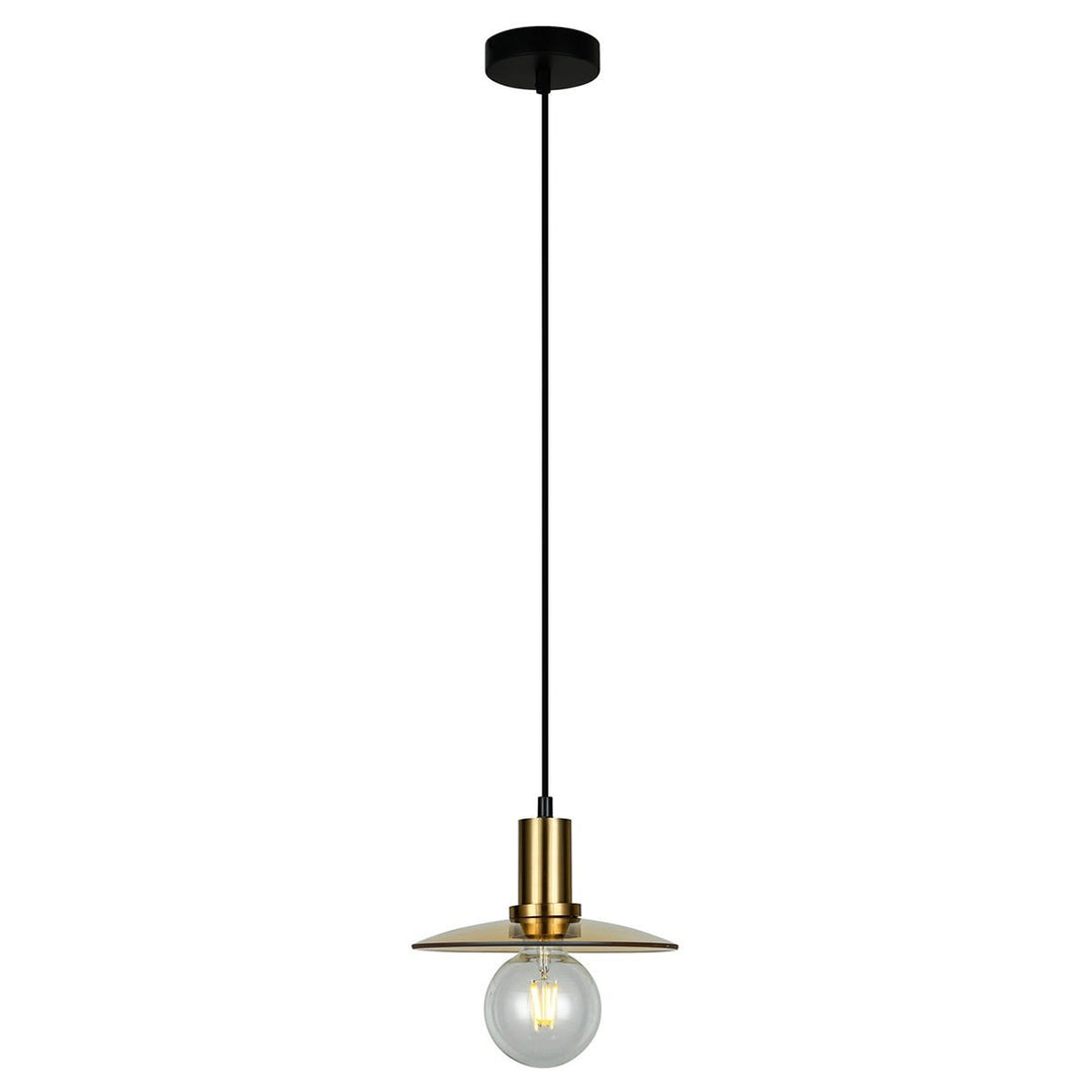 Chapeau Glass & Iron Pendant Light, Small, Antique Brass / Amber