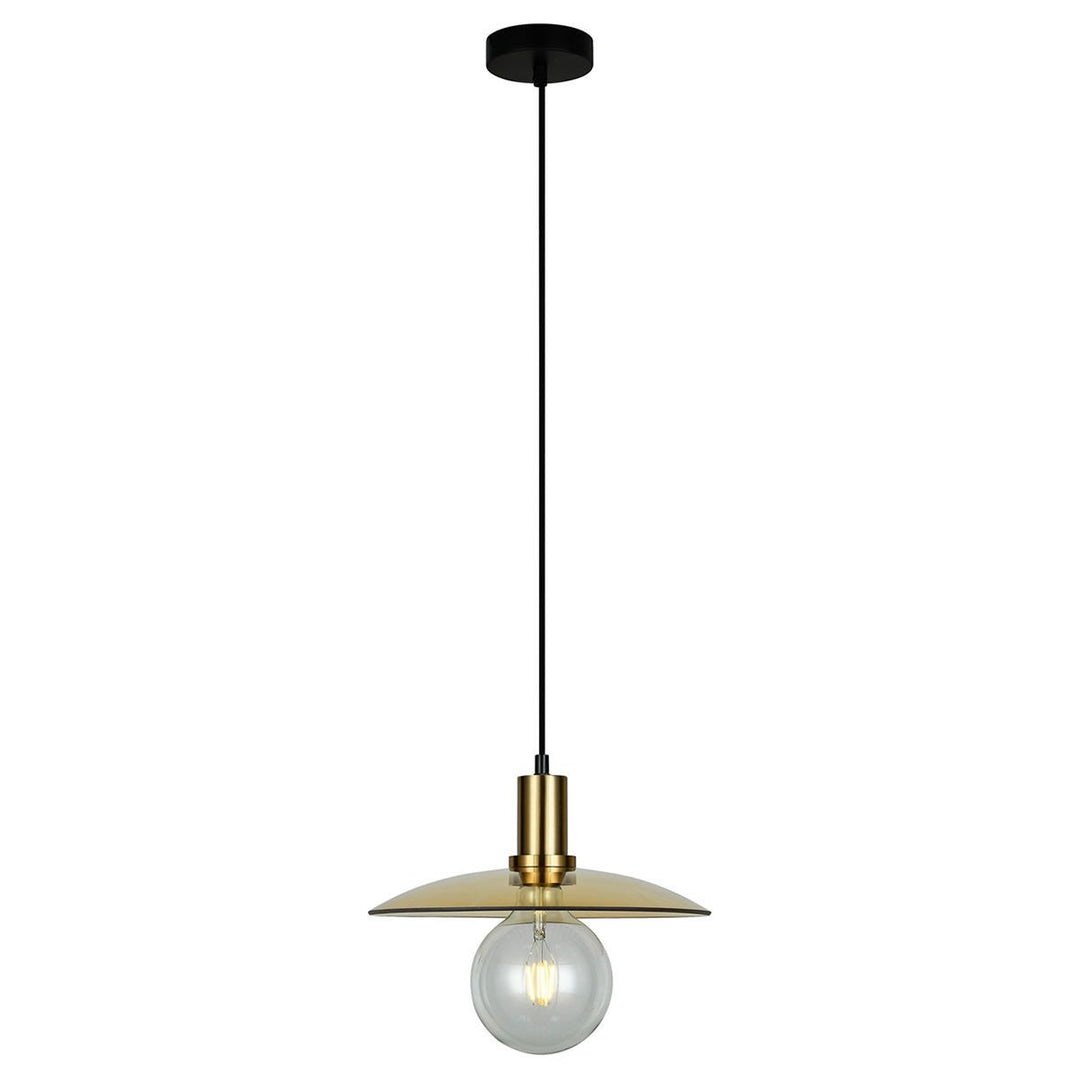 Chapeau Glass & Iron Pendant Light, Large, Antique Brass / Amber