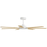 Calibo Alula 60" (1524mm) 7 Blade Indoor/Outdoor DC Ceiling Fan & Remote | White & Bamboo - Dubbo Lighting Centre