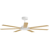 Calibo Alula 60" (1524mm) 7 Blade Indoor/Outdoor DC Ceiling Fan & Remote | White & Bamboo - Dubbo Lighting Centre