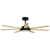 Calibo Alula 60" (1524mm) 7 Blade Indoor/Outdoor DC Ceiling Fan with 24W Light & Remote | Black & Bamboo - Dubbo Lighting Centre