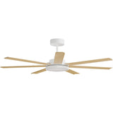 Calibo Alula 60" (1524mm) 7 Blade Indoor/Outdoor DC Ceiling Fan with 24W Light & Remote | White & Bamboo - Dubbo Lighting Centre