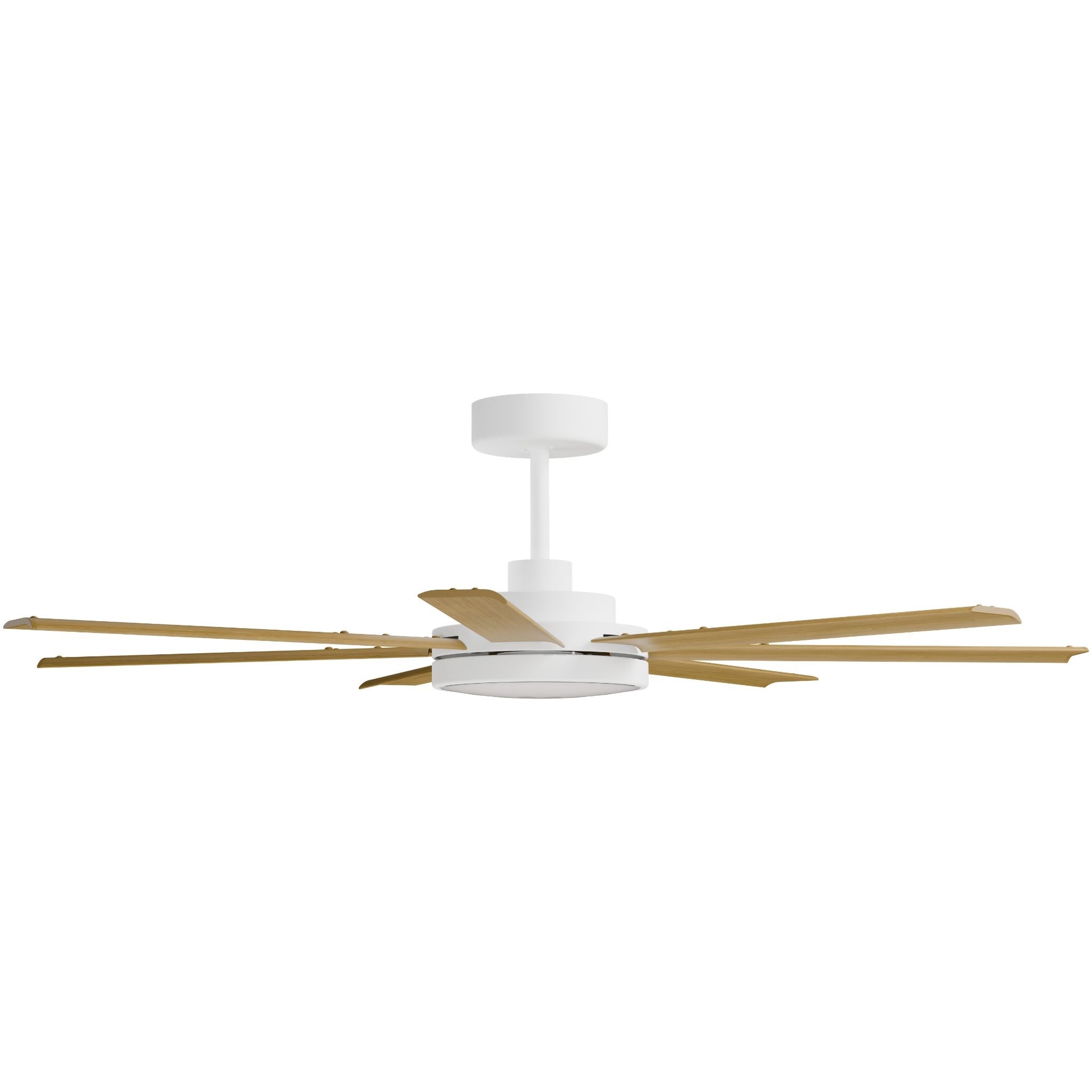 Calibo Alula 60" (1524mm) 7 Blade Indoor/Outdoor DC Ceiling Fan with 24W Light & Remote | White & Teak - Dubbo Lighting Centre