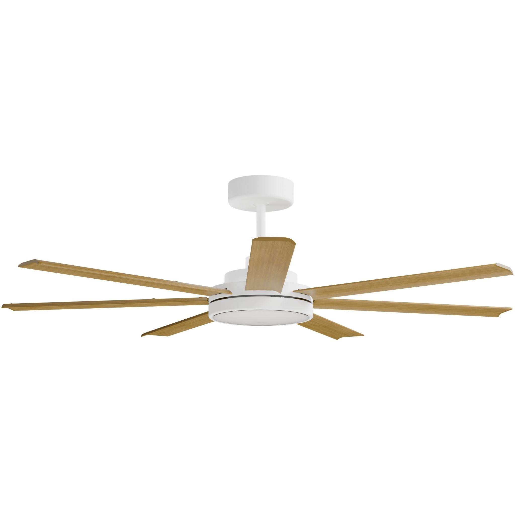 Calibo Alula 60" (1524mm) 7 Blade Indoor/Outdoor DC Ceiling Fan with 24W Light & Remote | White & Teak - Dubbo Lighting Centre