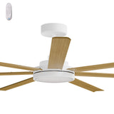 Calibo Alula 80" (2032mm) 7 Blade Indoor/Outdoor DC Ceiling Fan with 24W Light & Remote | White & Teak - Dubbo Lighting Centre