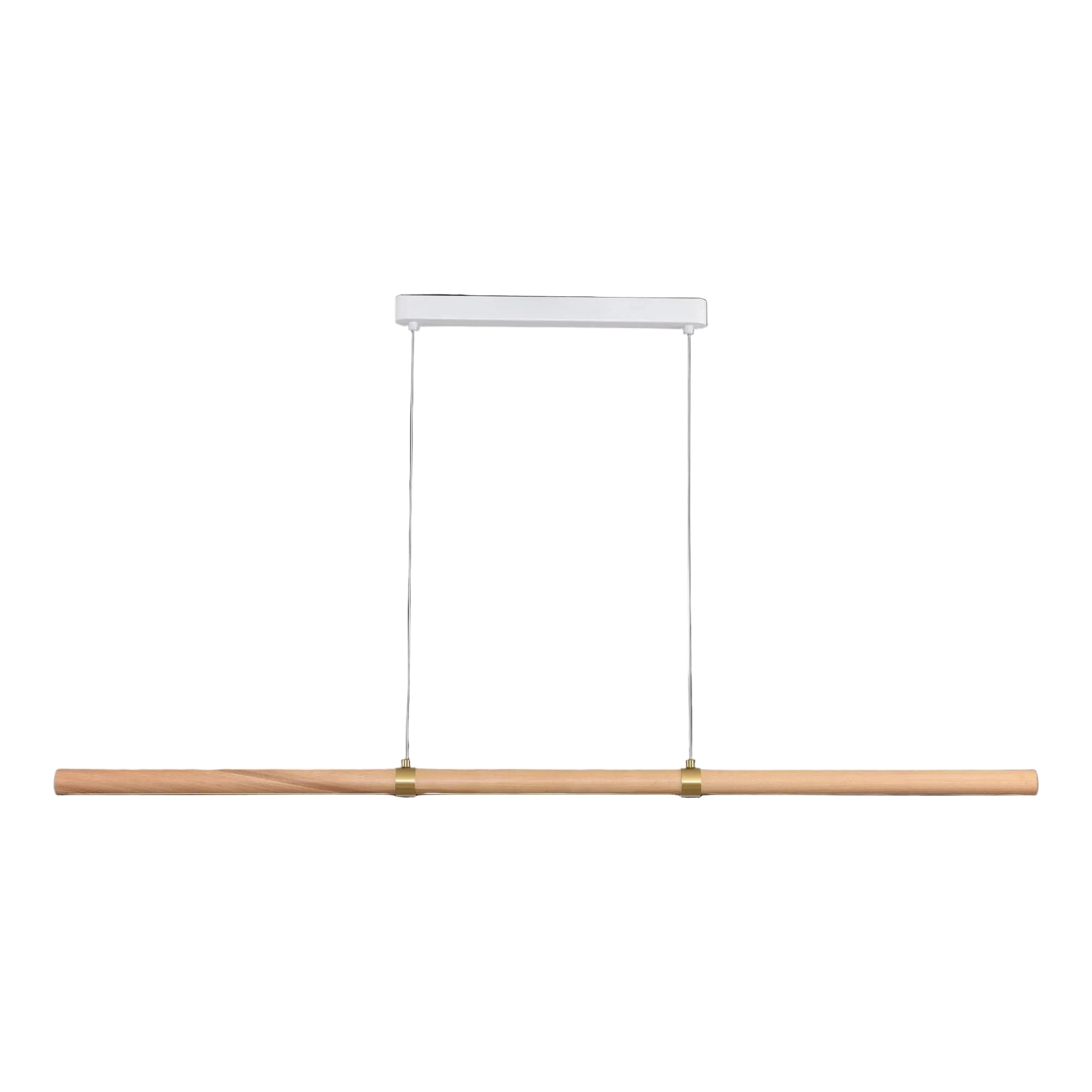 Calibo Aquila 1500mm Timber Tubular LED Linear Pendant with Brass Finish Collar | Ash with White  - Dubbo Lighting Centre