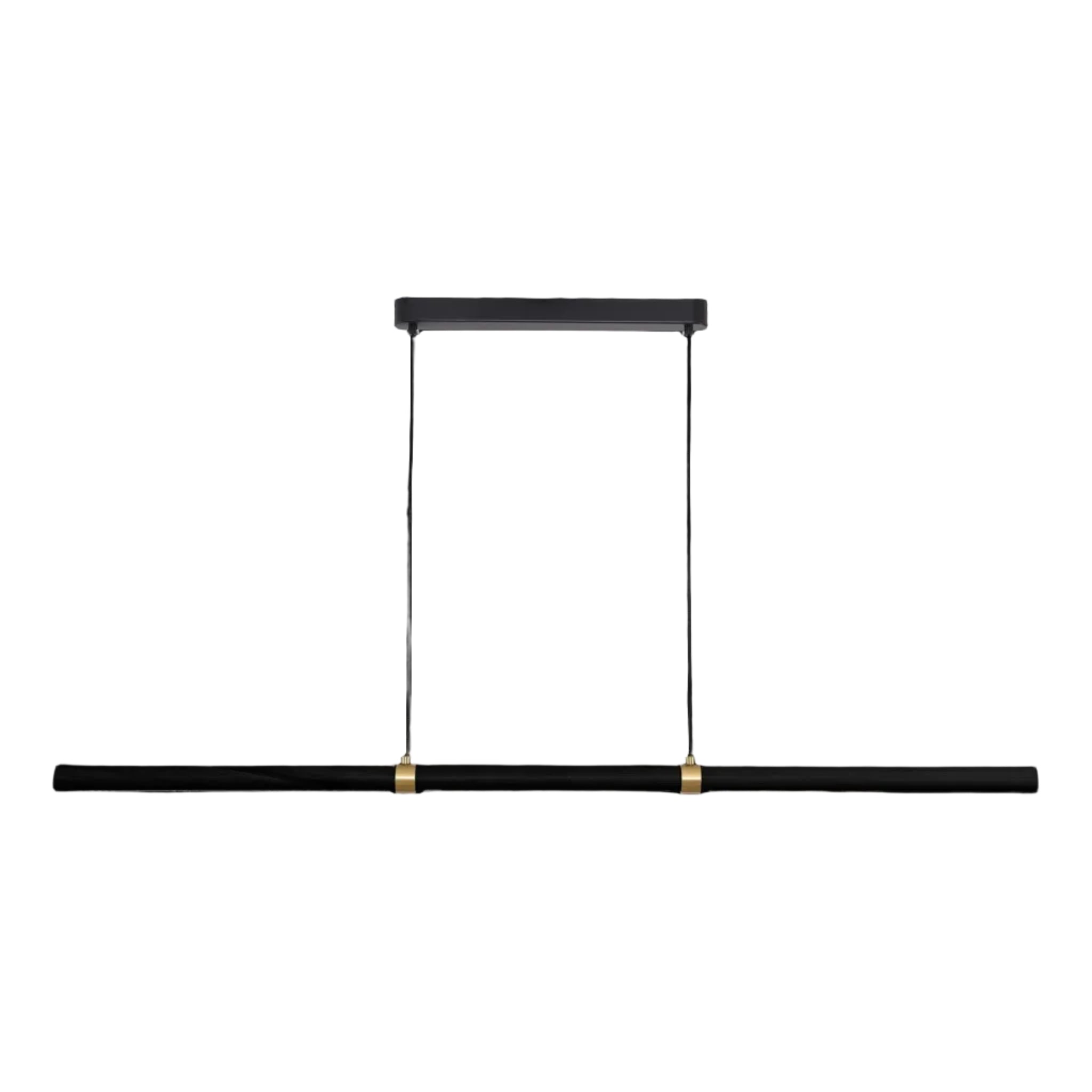 Calibo Aquila 1500mm Timber Tubular LED Linear Pendant with Brass Finish Collar | Black Ash with Black - Dubbo Lighting Centre