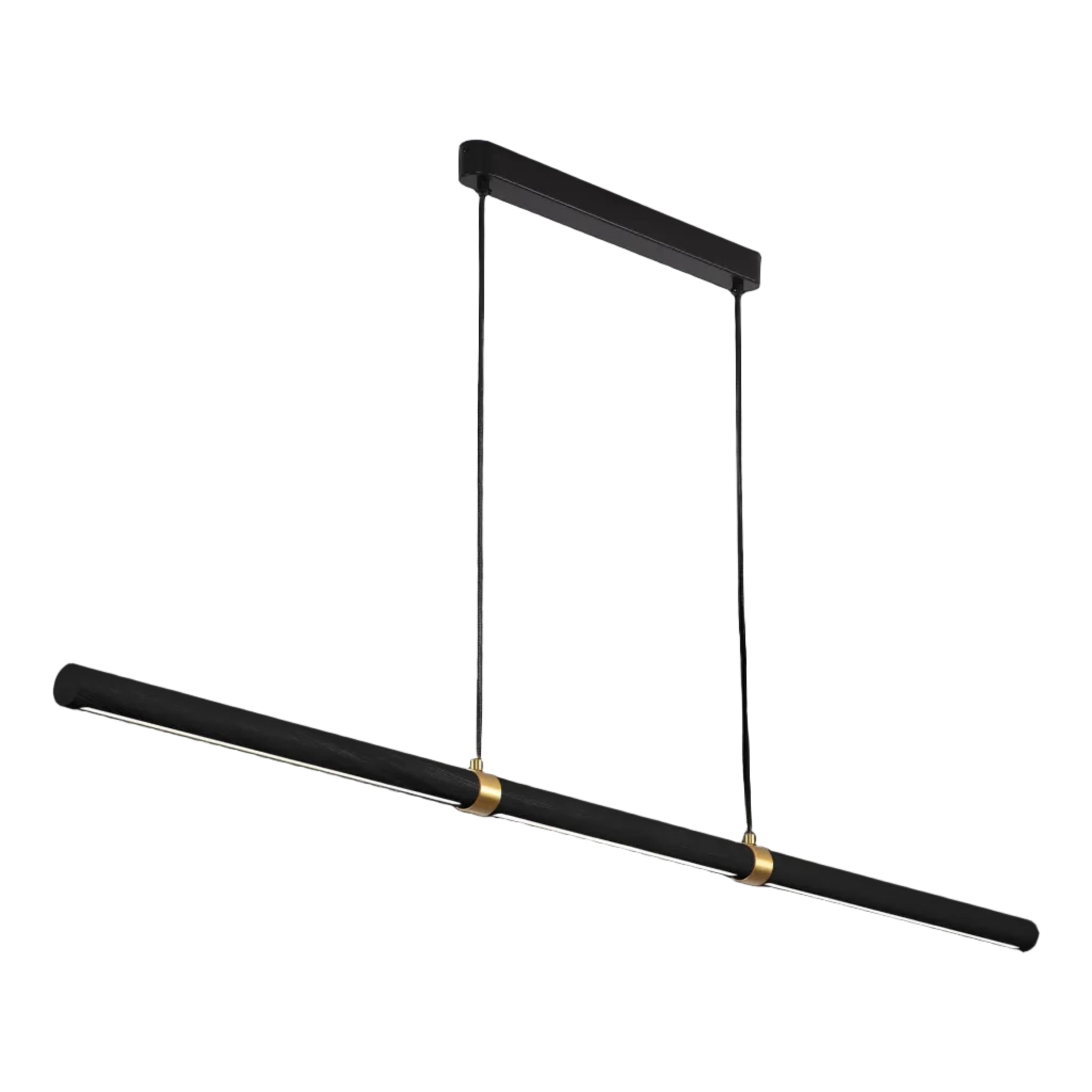 Calibo Aquila 1500mm Timber Tubular LED Linear Pendant with Brass Finish Collar | Black Ash with Black - Dubbo Lighting Centre