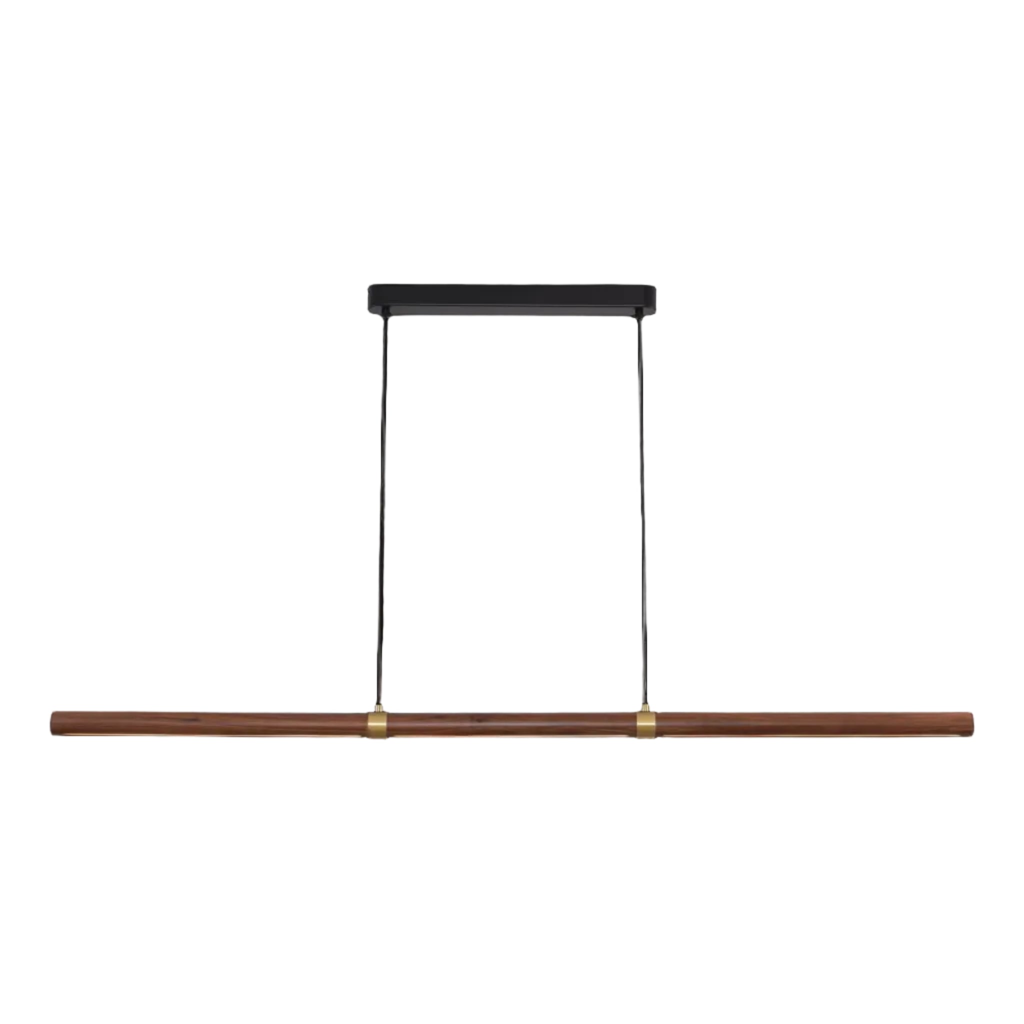 Calibo Aquila 1500mm Timber Tubular LED Linear Pendant with Brass Finish Collar | Walnut with Black - Dubbo Lighting Centre