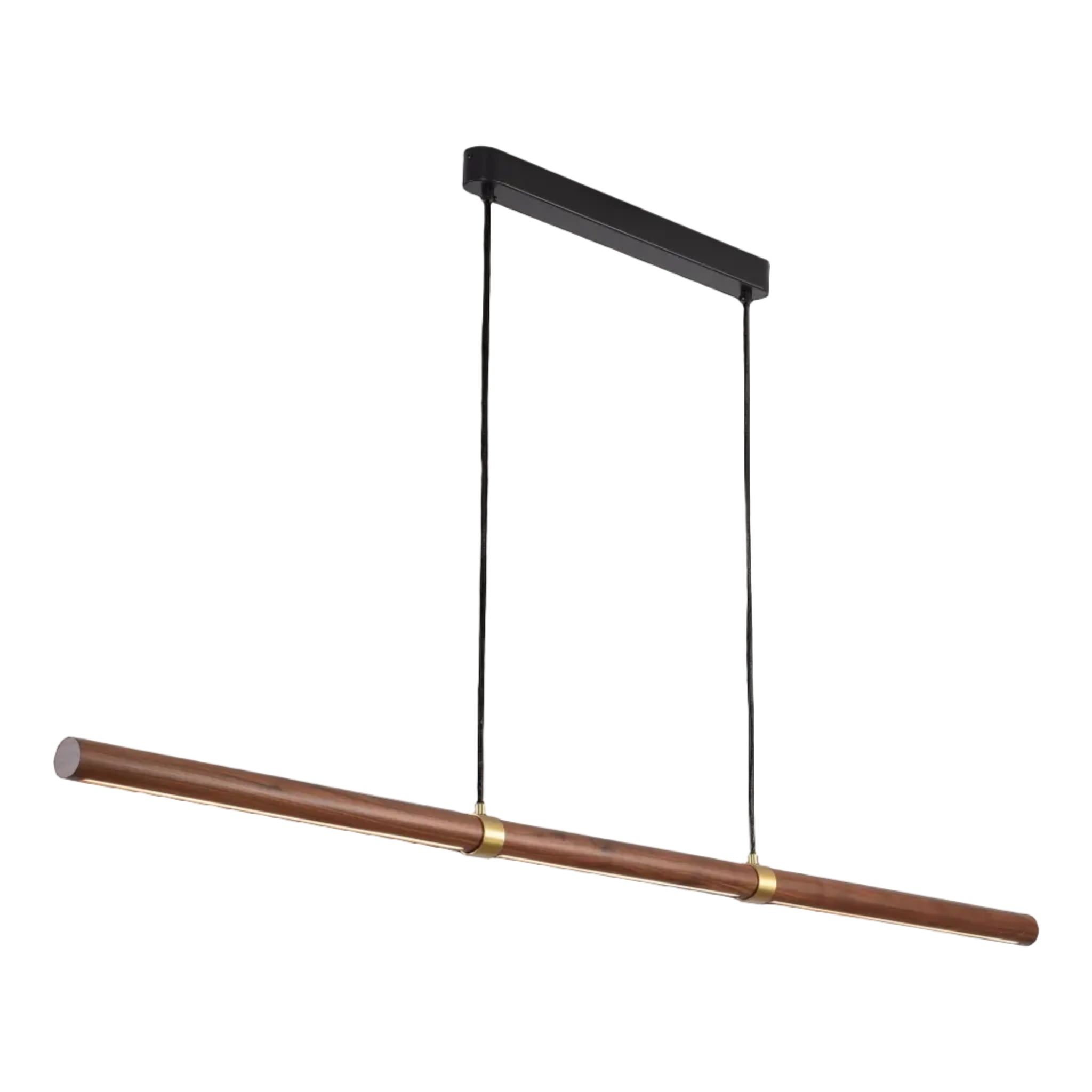 Calibo Aquila 1500mm Timber Tubular LED Linear Pendant with Brass Finish Collar | Walnut with Black - Dubbo Lighting Centre