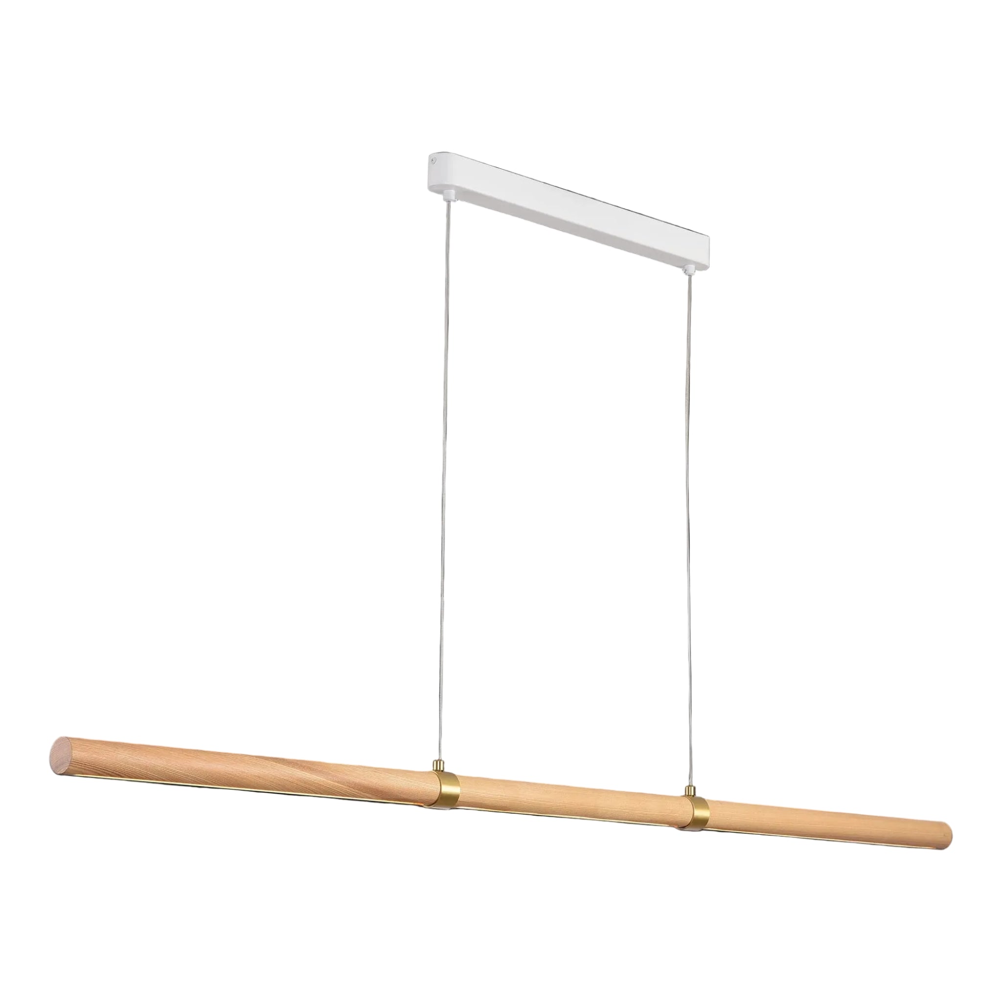 Calibo Aquila 2000mm Timber Tubular LED Linear Pendant with Brass Finish Collar | Ash with White - Dubbo Lighting Centre