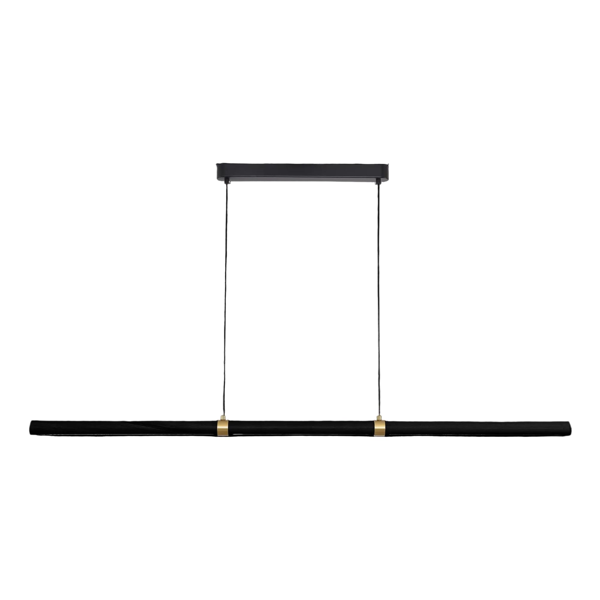 Calibo Aquila 2000mm Timber Tubular LED Linear Pendant with Brass Finish Collar | Black Ash with Black - Dubbo Lighting Centre