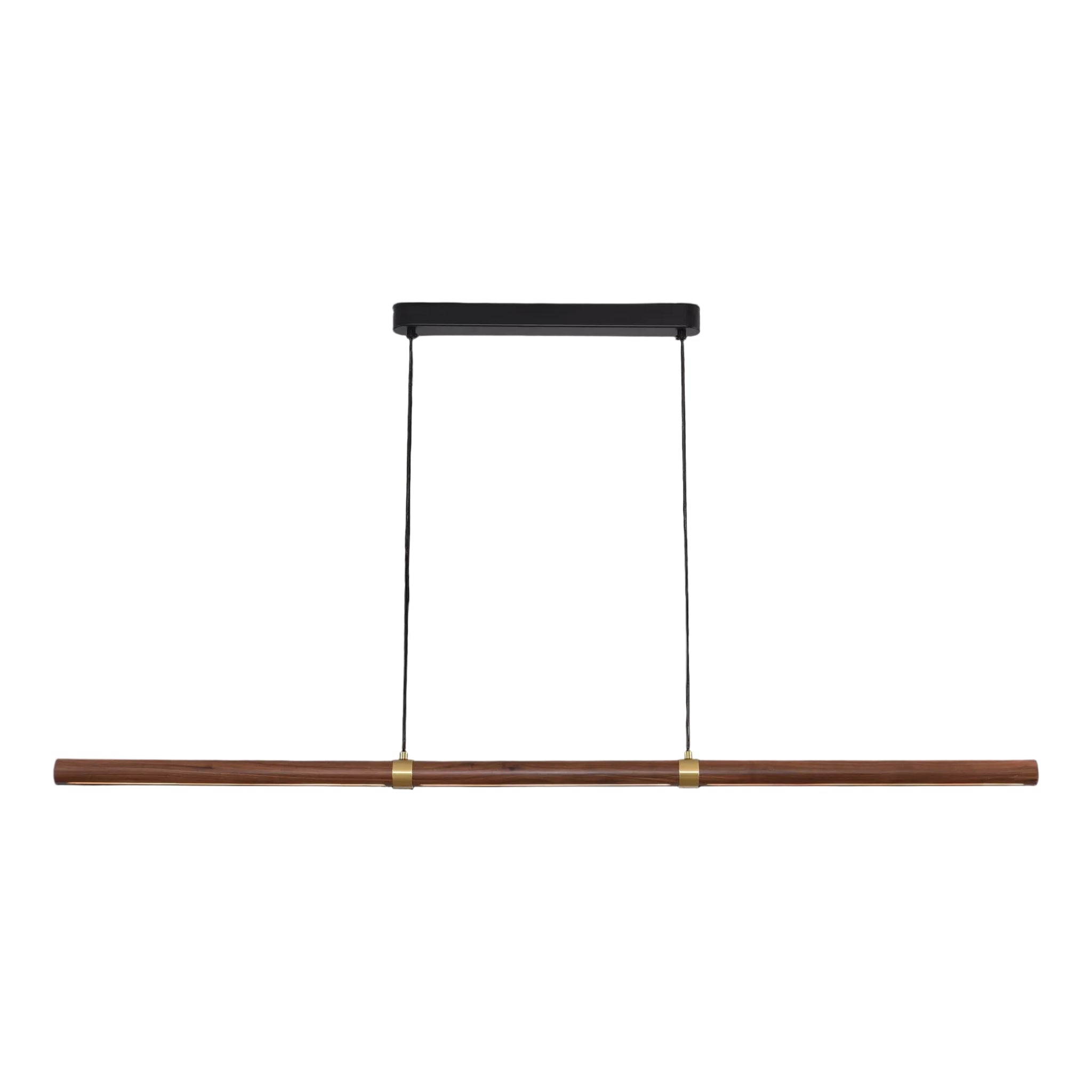 Calibo Aquila 2000mm Timber Tubular LED Linear Pendant with Brass Finish Collar | Walnut with Black  - Dubbo Lighting Centre