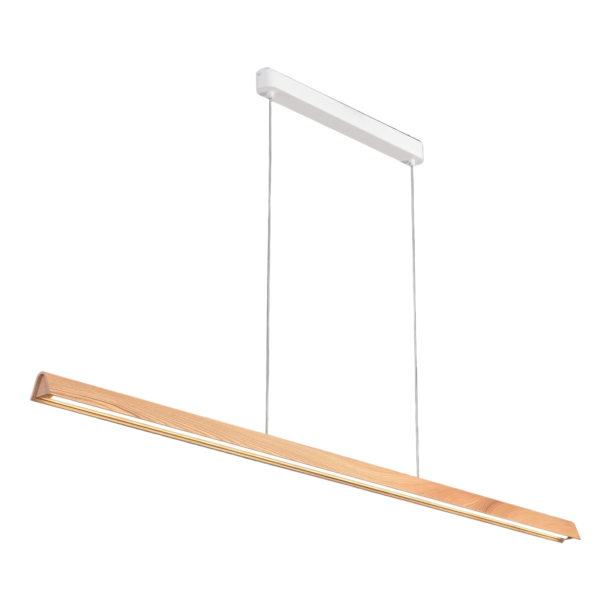 Calibo Avocent 1500mm Slim Timber Triangular Edge LED Linear Pendant | Ash with White - Dubbo Lighting Centre