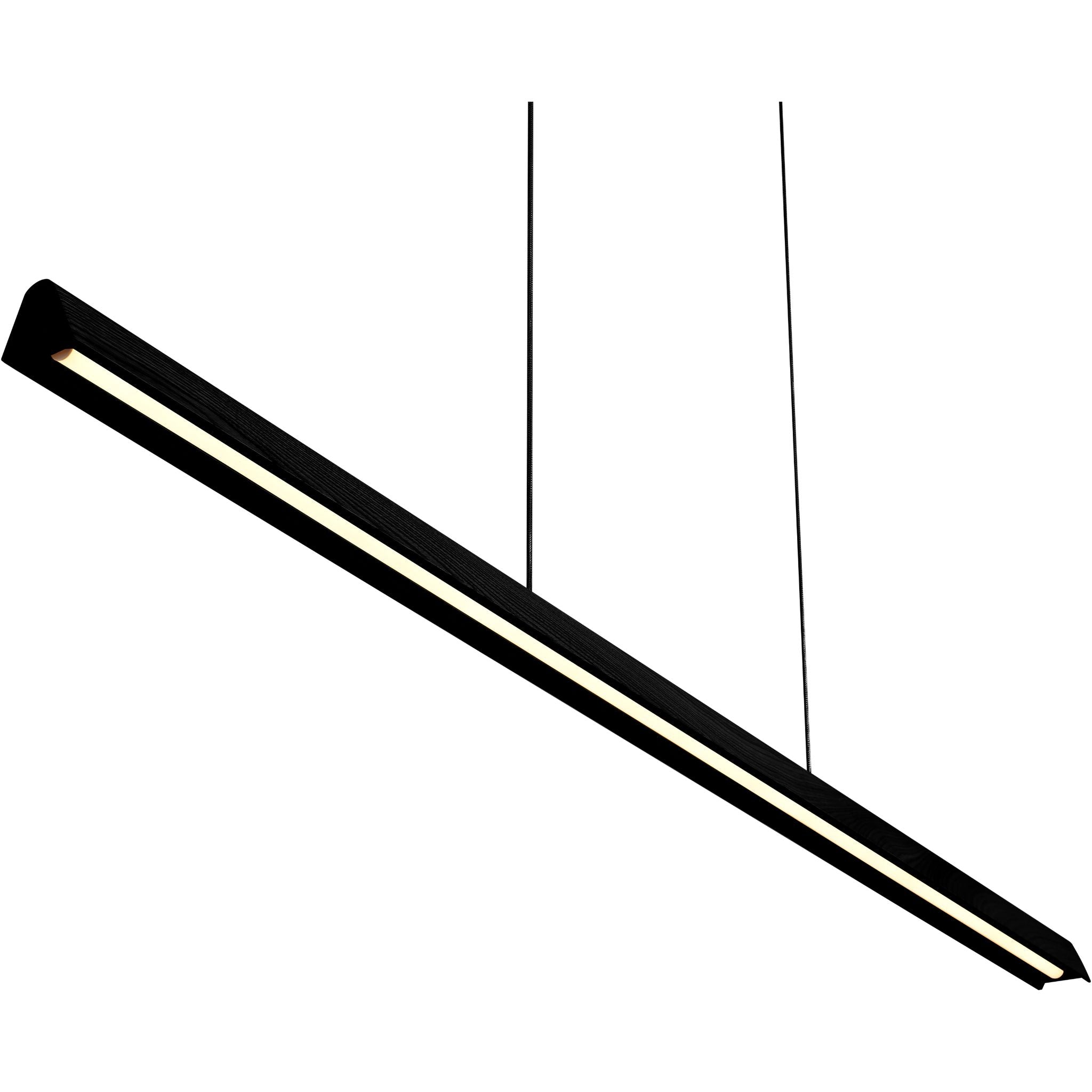 Calibo Avocent 1500mm Slim Timber Triangular Edge LED Linear Pendant | Black Ash with Black - Dubbo Lighting Centre