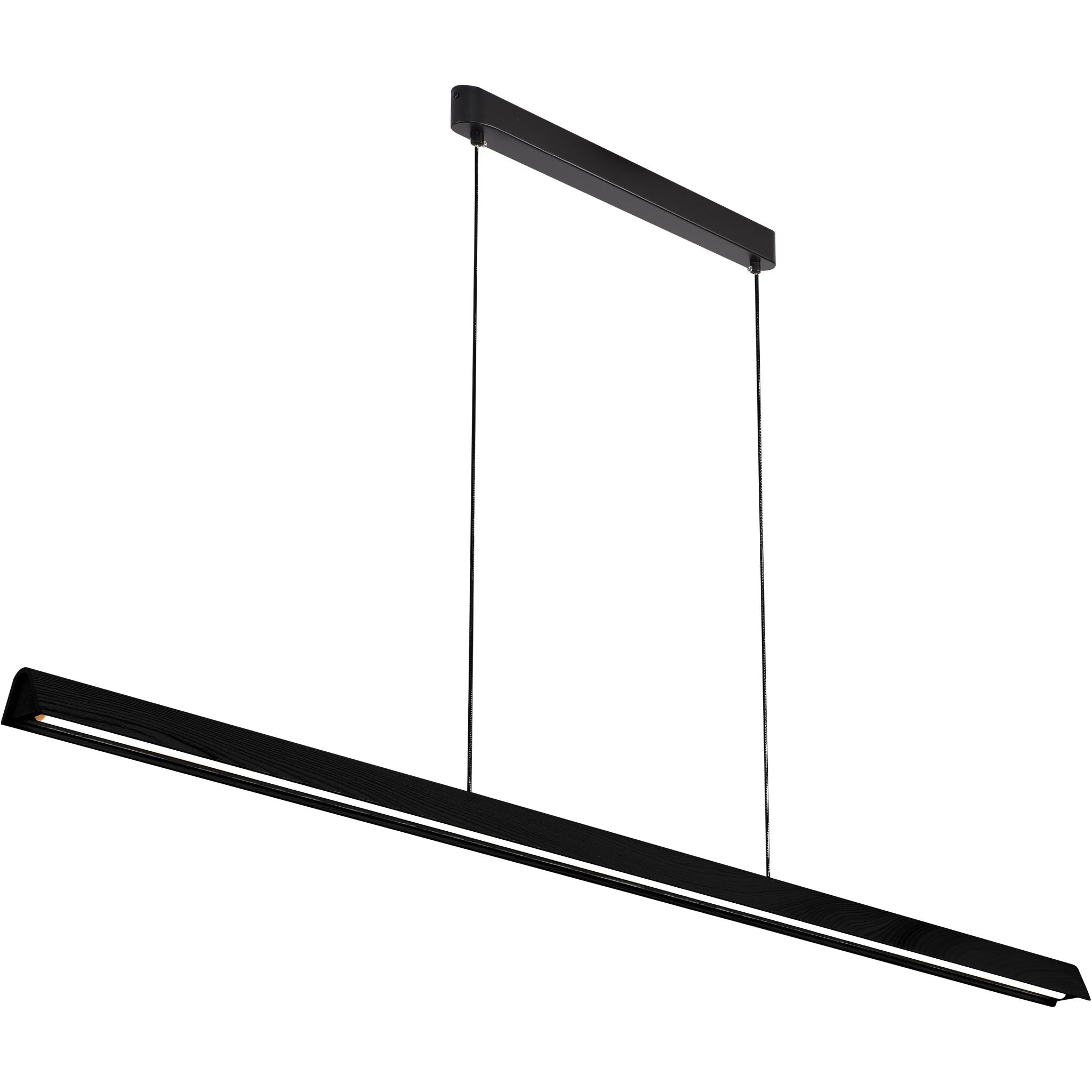 Calibo Avocent 1500mm Slim Timber Triangular Edge LED Linear Pendant | Black Ash with Black - Dubbo Lighting Centre