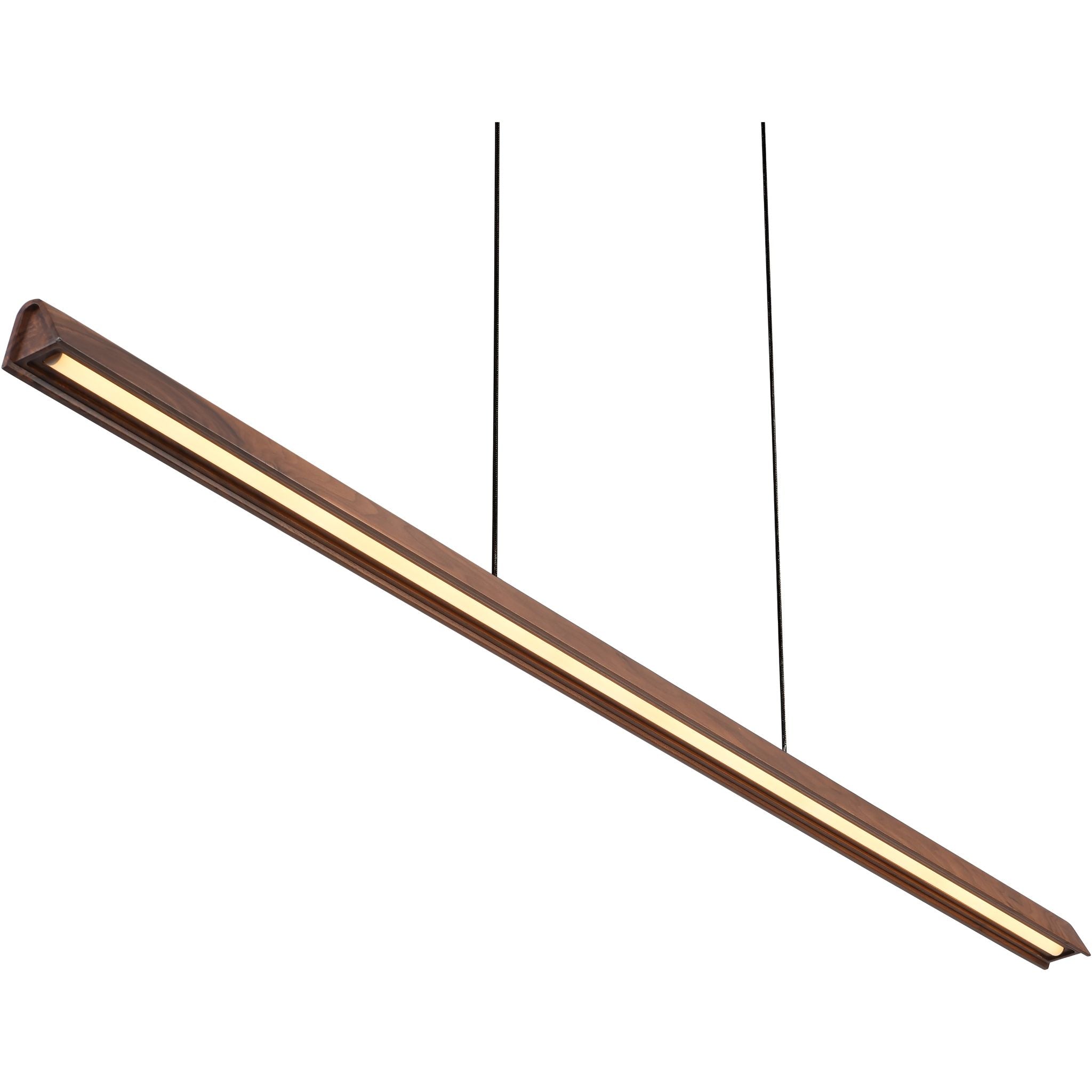 Calibo Avocent 1500mm Slim Timber Triangular Edge LED Linear Pendant | Walnut with Black - Dubbo Lighting Centre