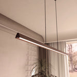 Calibo Avocent 1500mm Slim Timber Triangular Edge LED Linear Pendant | Walnut with Black - Dubbo Lighting Centre