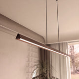 Calibo Avocent 1500mm Slim Timber Triangular Edge LED Linear Pendant | Walnut with Black - Dubbo Lighting Centre
