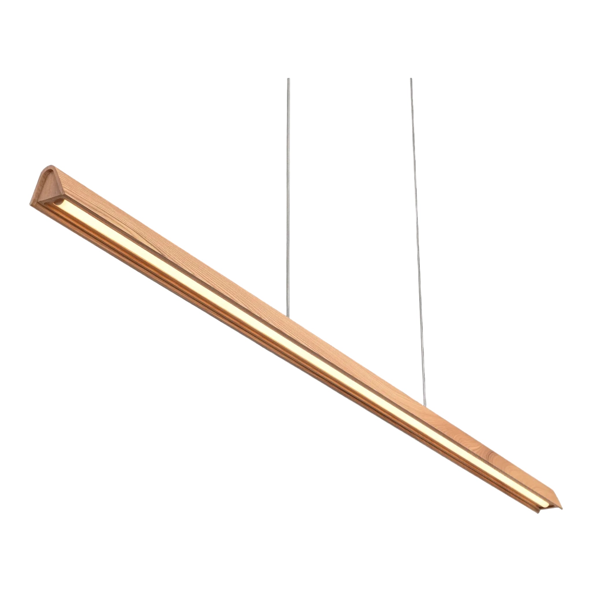 Calibo Avocent 2000mm Slim Timber Triangular Edge LED Linear Pendant | Ash with White - Dubbo Lighting Centre