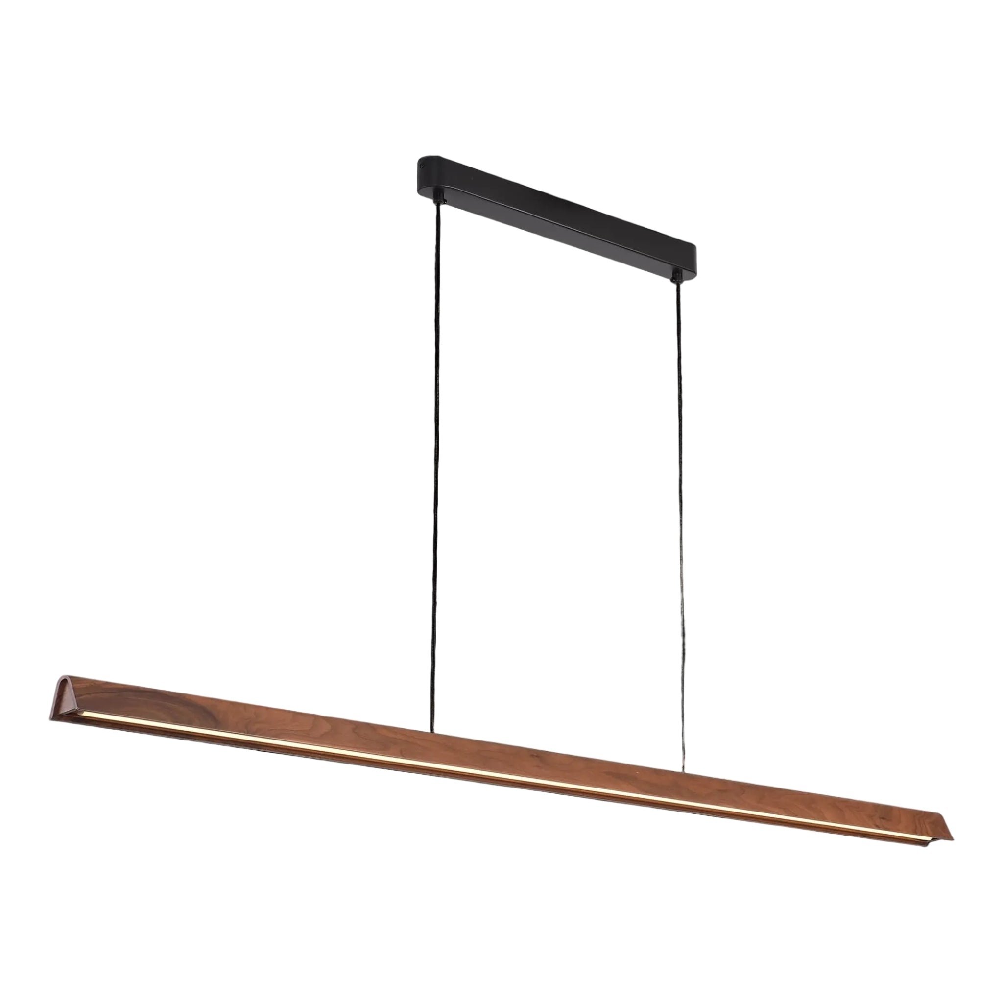 Calibo Avocent 2000mm Slim Timber Triangular Edge LED Linear Pendant | Walnut with Black - Dubbo Lighting Centre