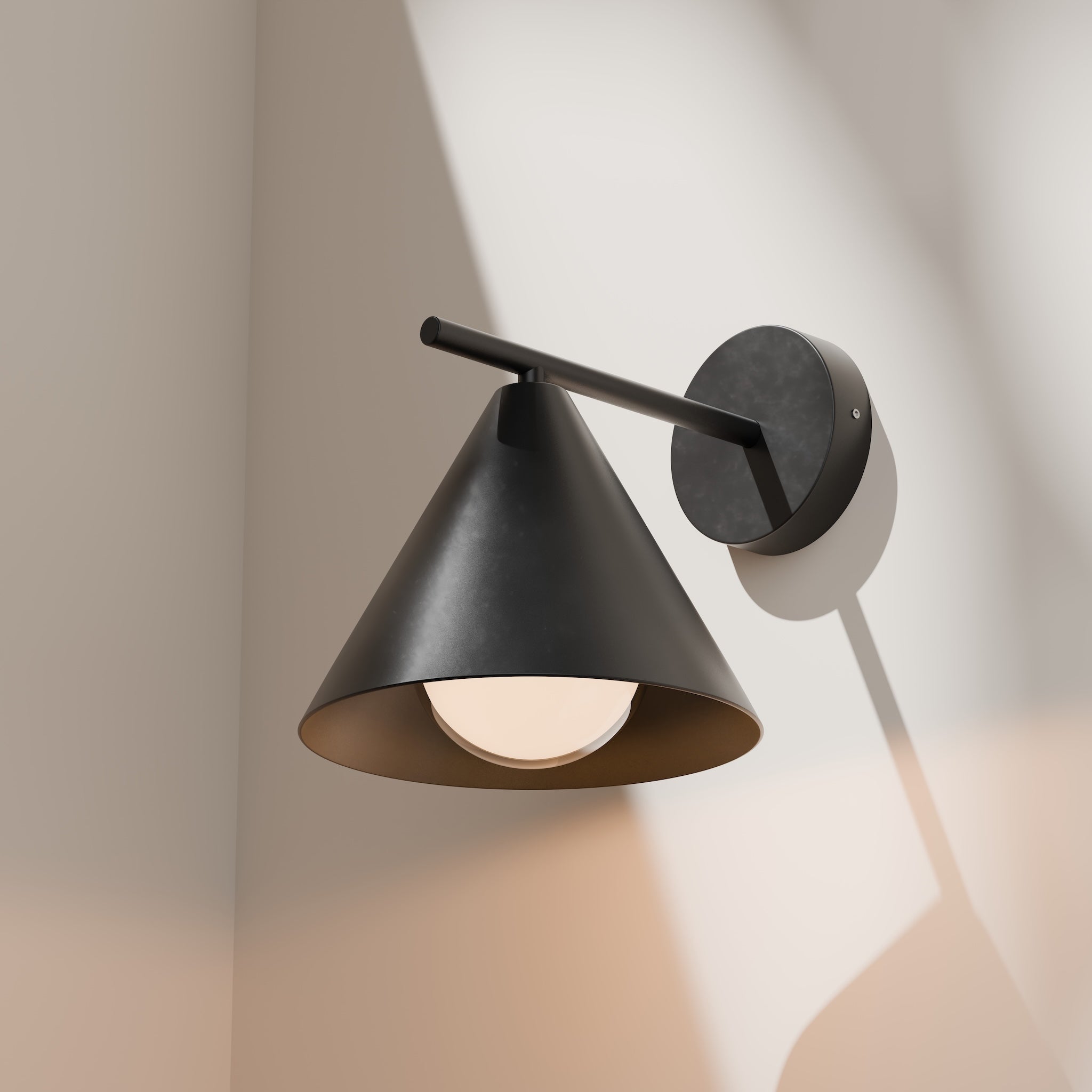 Calibo Becard Minimalist Cone Long Arm Outdoor Wall Light | Black - Dubbo Lighting Centre