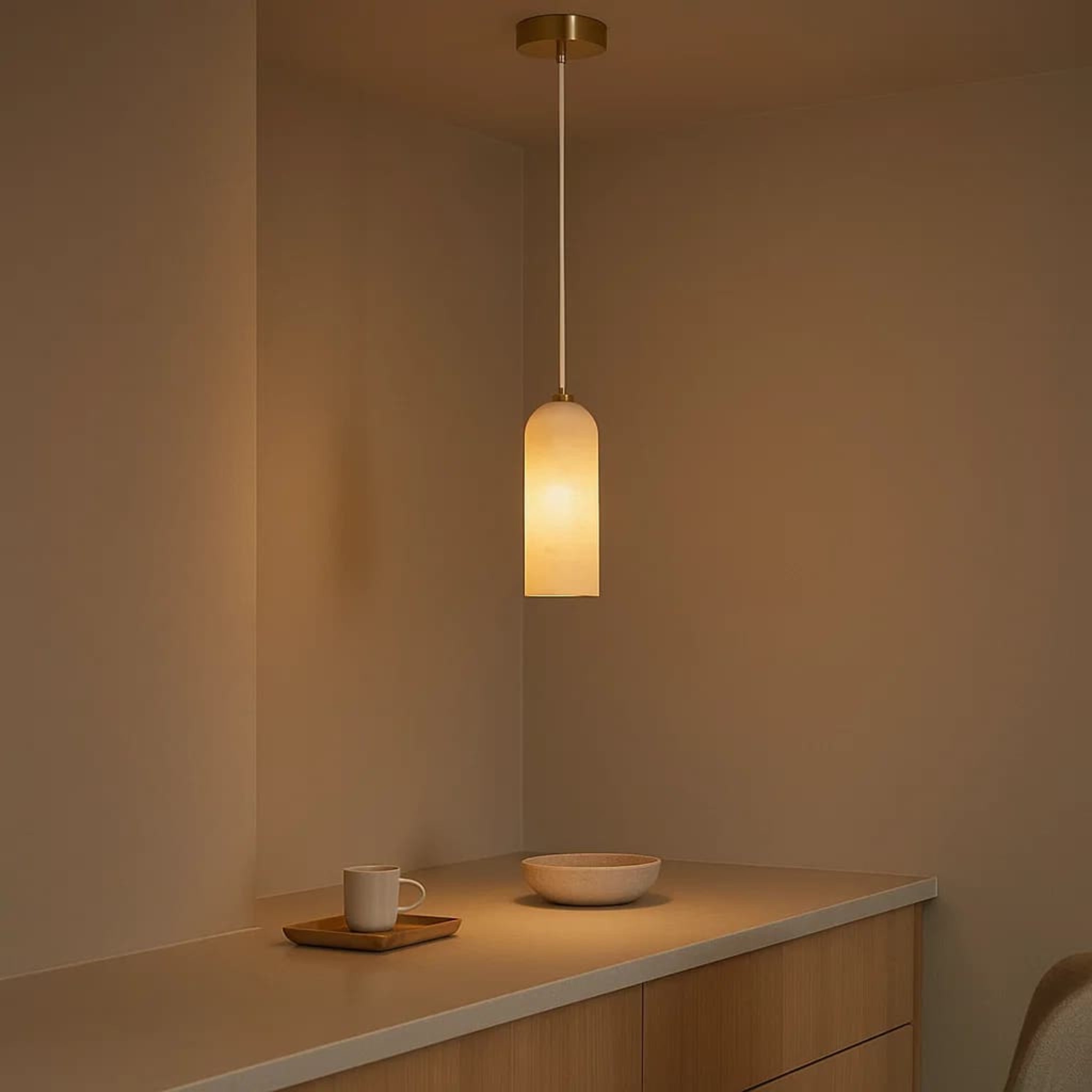 Calibo Bower Modern Alabaster Stone 1 Light Pendant Light | Brass - Dubbo Lighting Centre