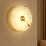 Calibo Bower Modern Alabaster Stone 200mm Round Wall Light | Brass - Dubbo Lighting Centre