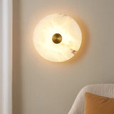 Calibo Bower Modern Alabaster Stone 200mm Round Wall Light | Brass - Dubbo Lighting Centre