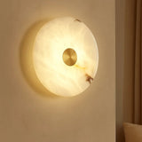 Calibo Bower Modern Alabaster Stone 250mm Round Wall Light | Brass - Dubbo Lighting Centre
