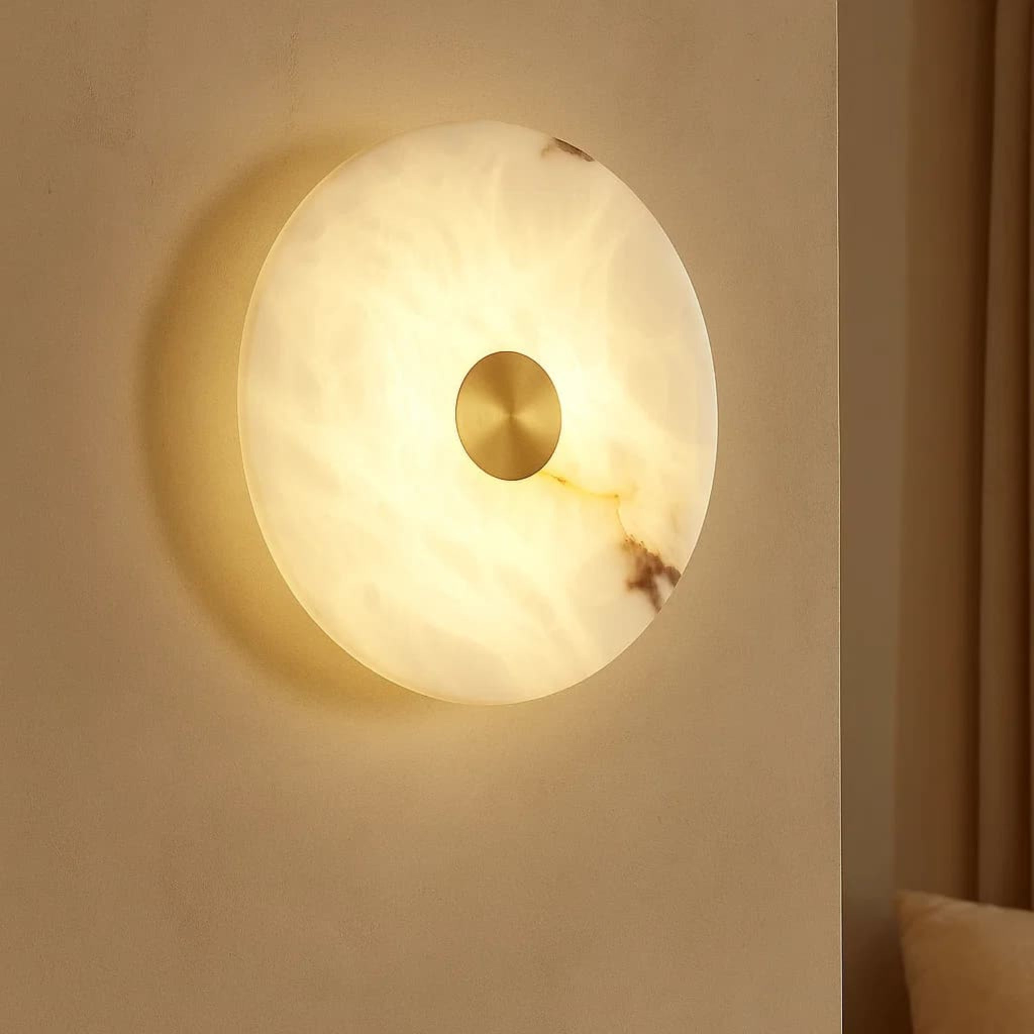 Calibo Bower Modern Alabaster Stone 250mm Round Wall Light | Brass - Dubbo Lighting Centre