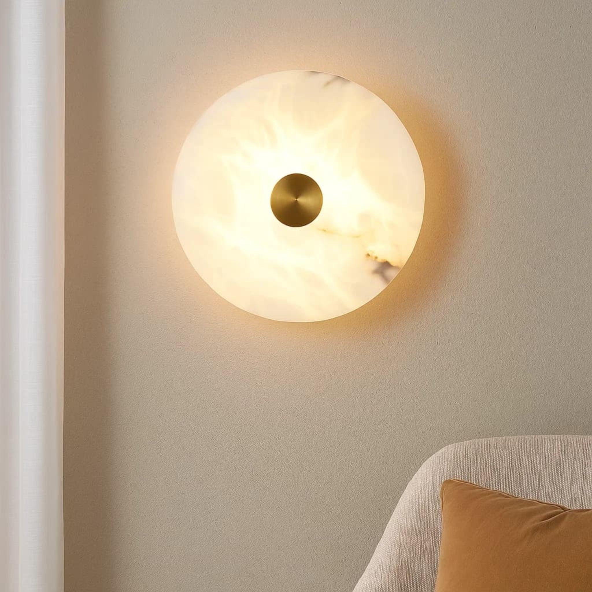 Calibo Bower Modern Alabaster Stone 250mm Round Wall Light | Brass - Dubbo Lighting Centre