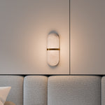 Calibo Bower Modern Alabaster Stone Capsule LED Wall Light | Alabaster with Brass - Dubbo Lighting Centre