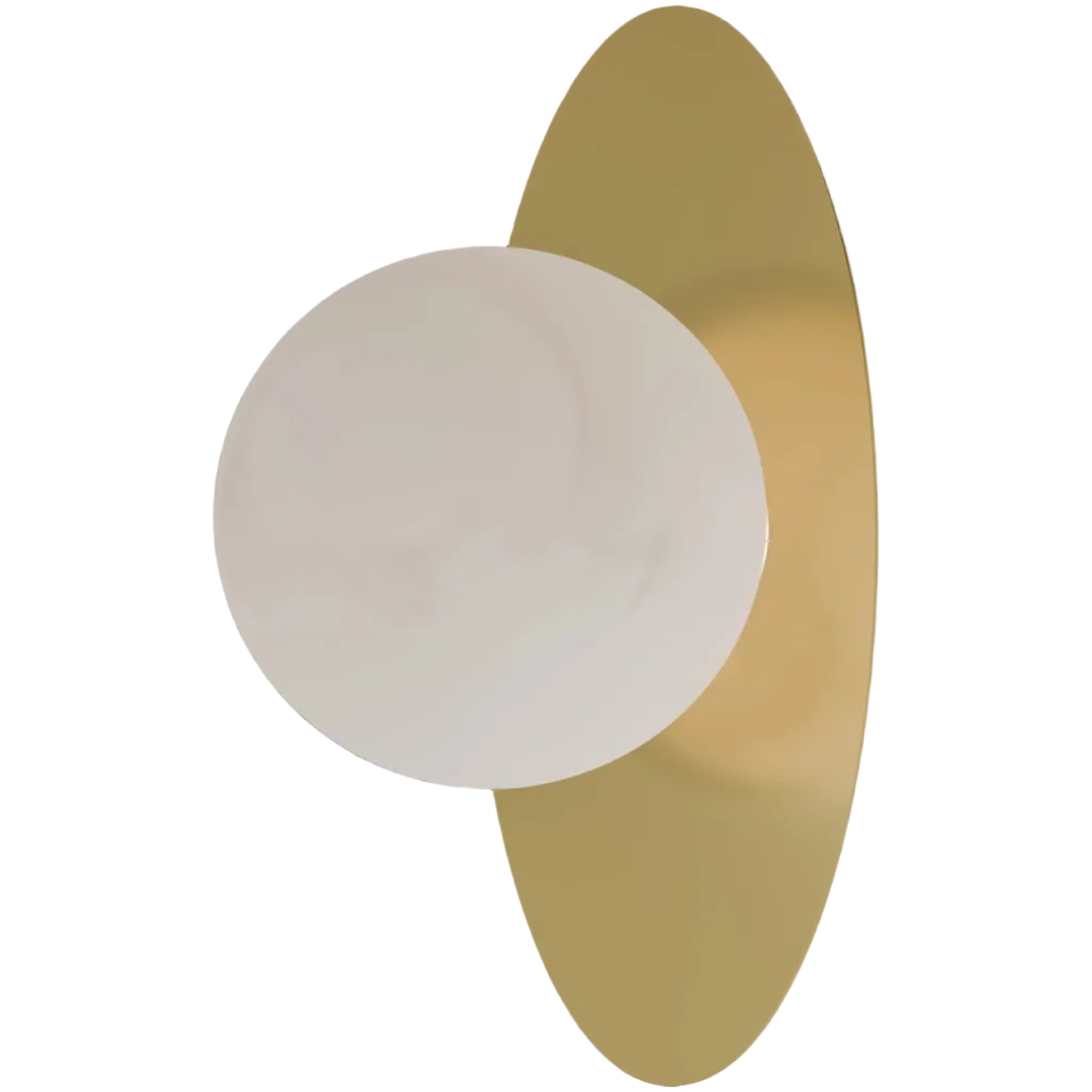 Calibo Crest Alabaster Glass 140mm Orb Wall Light Oval Plate 300mm | Brass - Dubbo Lighting Centre