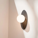 Calibo Crest Opal Glass 120mm Orb Wall Light Oval Plate 300mm | Black - Dubbo Lighting Centre