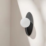 Calibo Crest Opal Glass 120mm Orb Wall Light Oval Plate 300mm | Black - Dubbo Lighting Centre