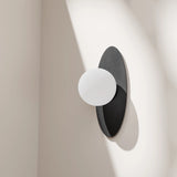 Calibo Crest Opal Glass 120mm Orb Wall Light Oval Plate 300mm | Black - Dubbo Lighting Centre