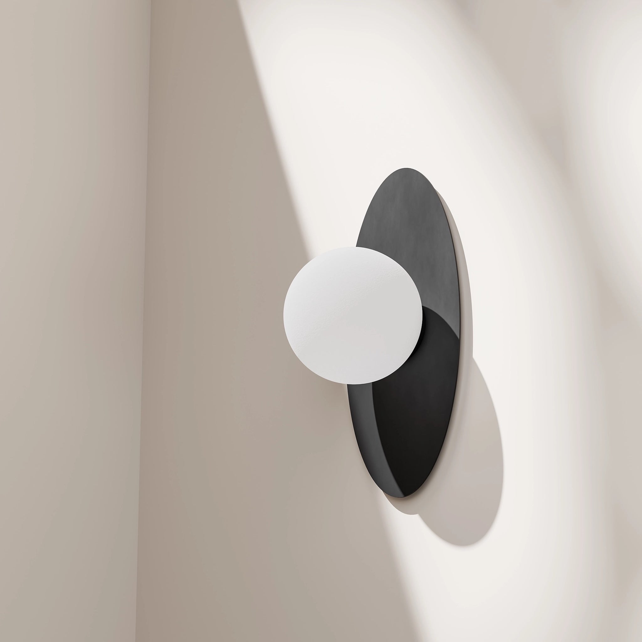 Calibo Crest Opal Glass 120mm Orb Wall Light Oval Plate 300mm | Black - Dubbo Lighting Centre