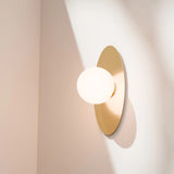 Calibo Crest Opal Glass 120mm Orb Wall Light Oval Plate 300mm | Brass - Dubbo Lighting Centre
